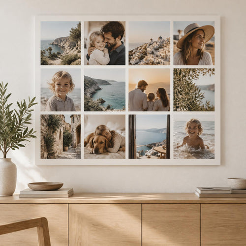 CollageGo photo collage with a grid template above a sideboard